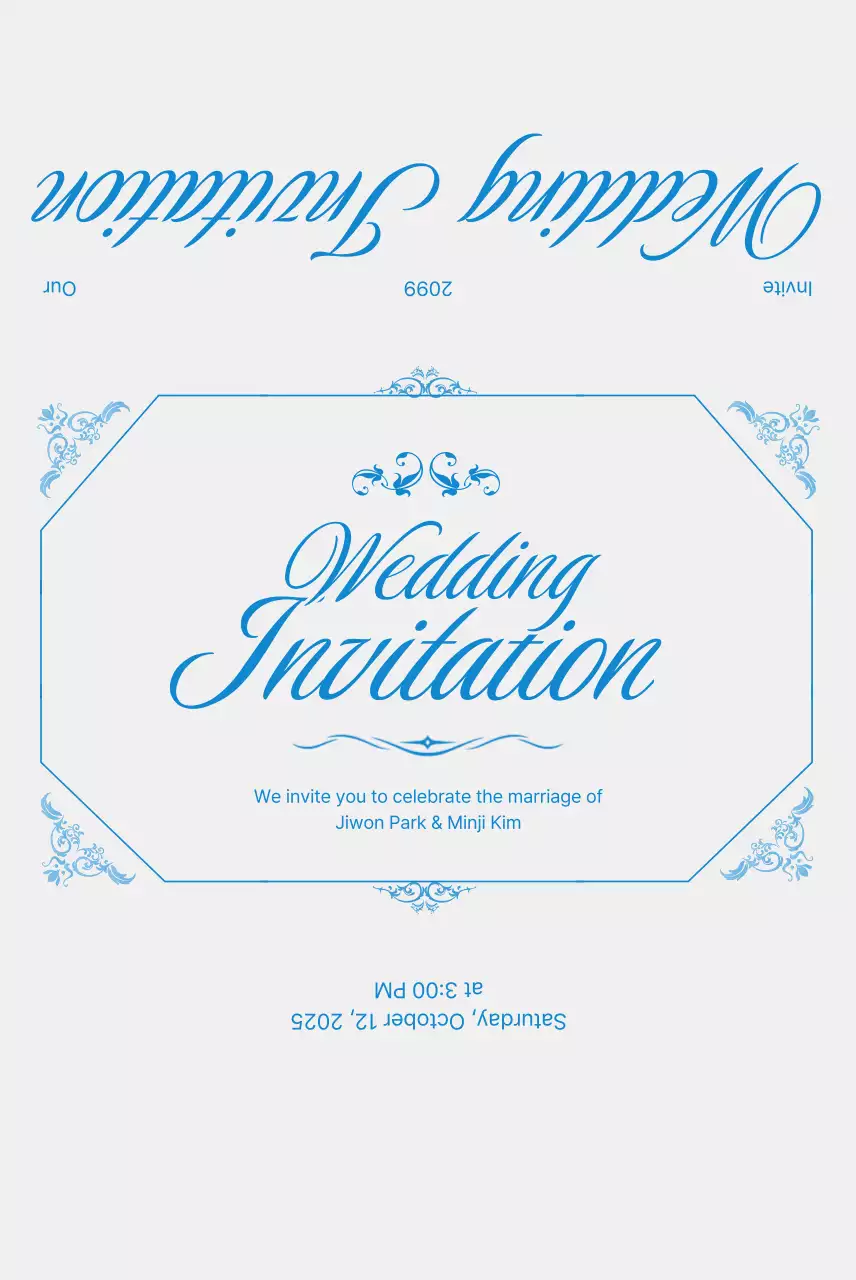 하늘색 클래식 결혼 초대장