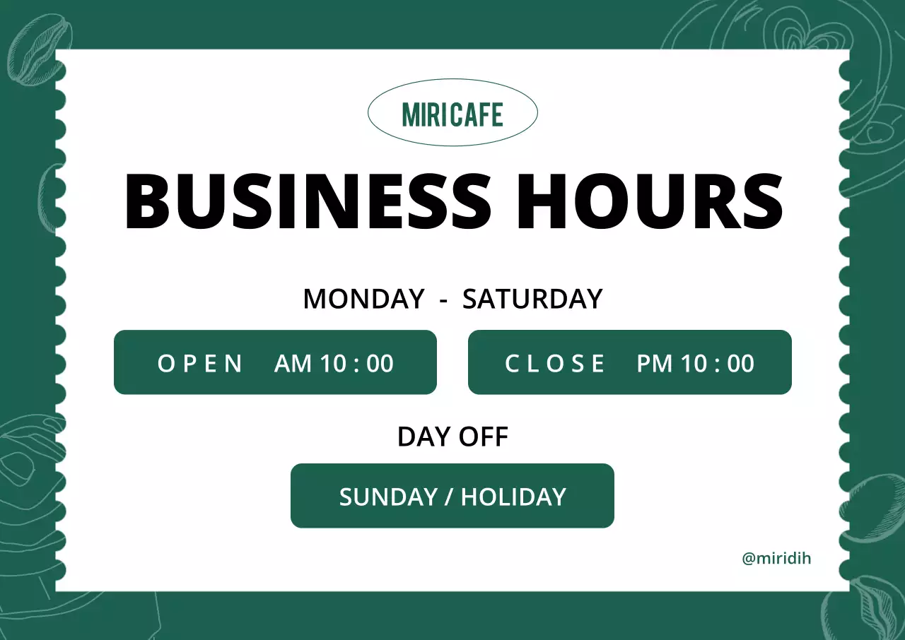 초록 심플 영업시간 안내