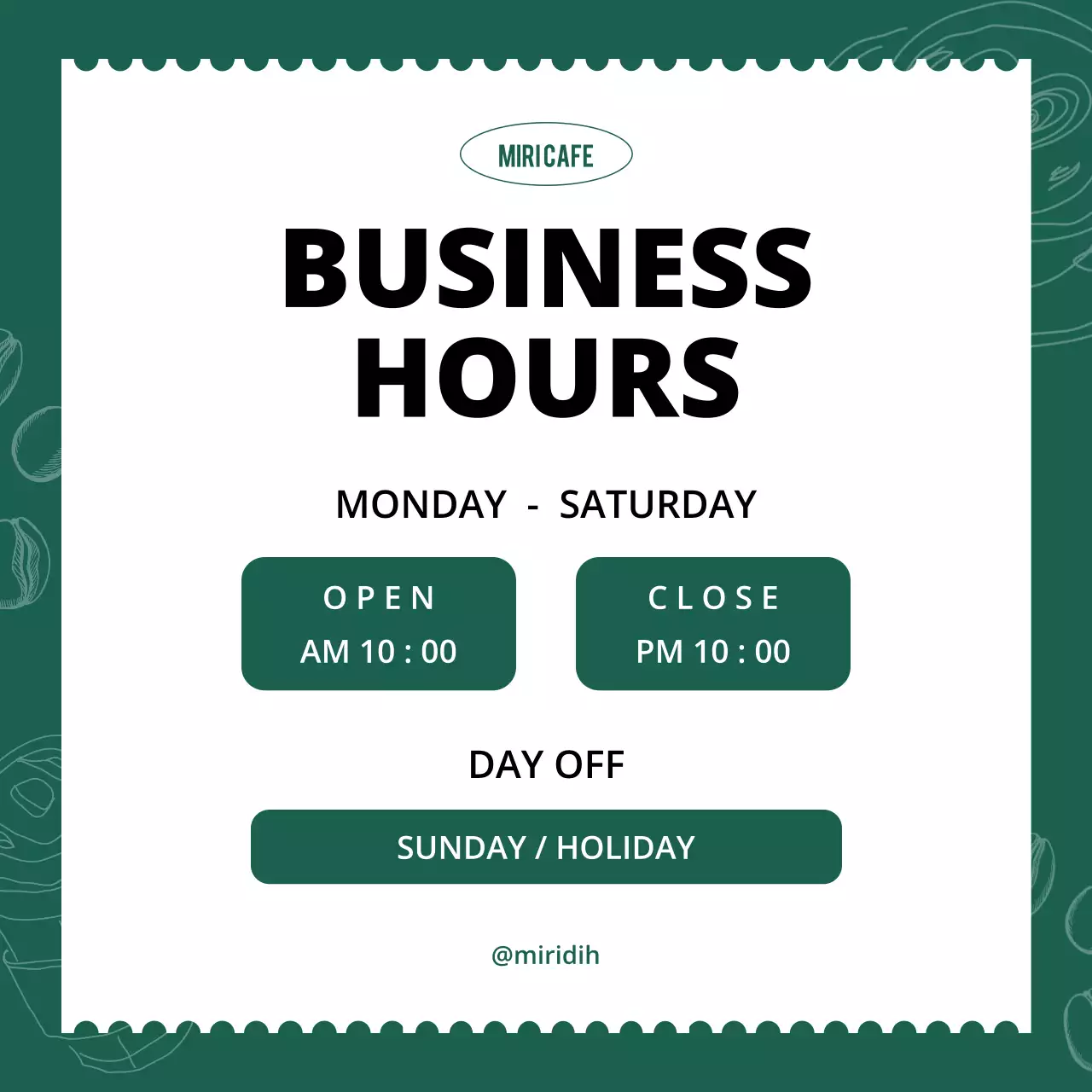 초록 심플 영업시간 안내