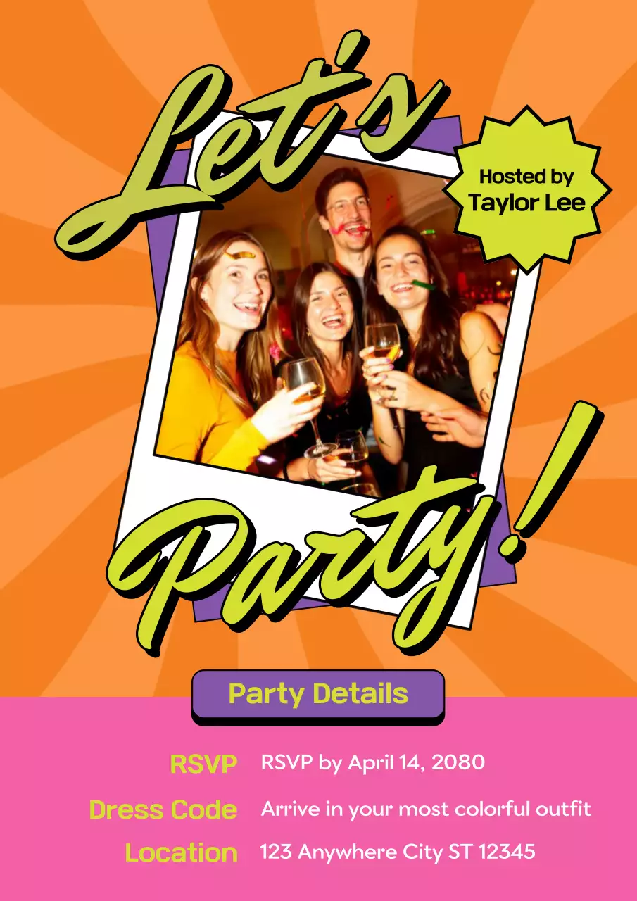 Pôster de convite de aniversário retrô laranja