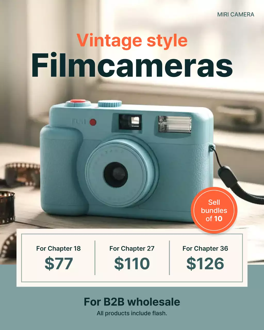 Sky Blue Vintage Camera Advertisement
