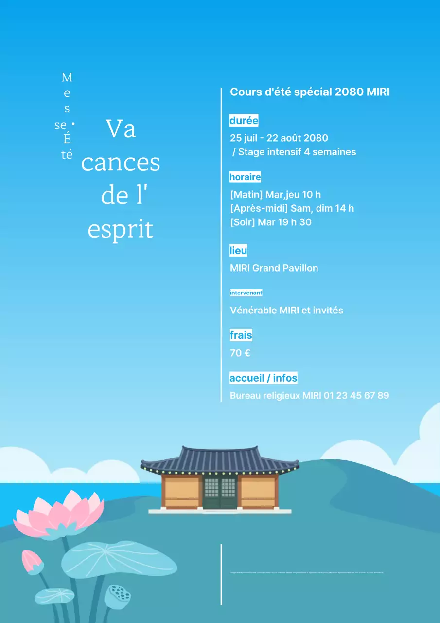 Guide des conférences spéciales d'été traditionnelles Sky Blue