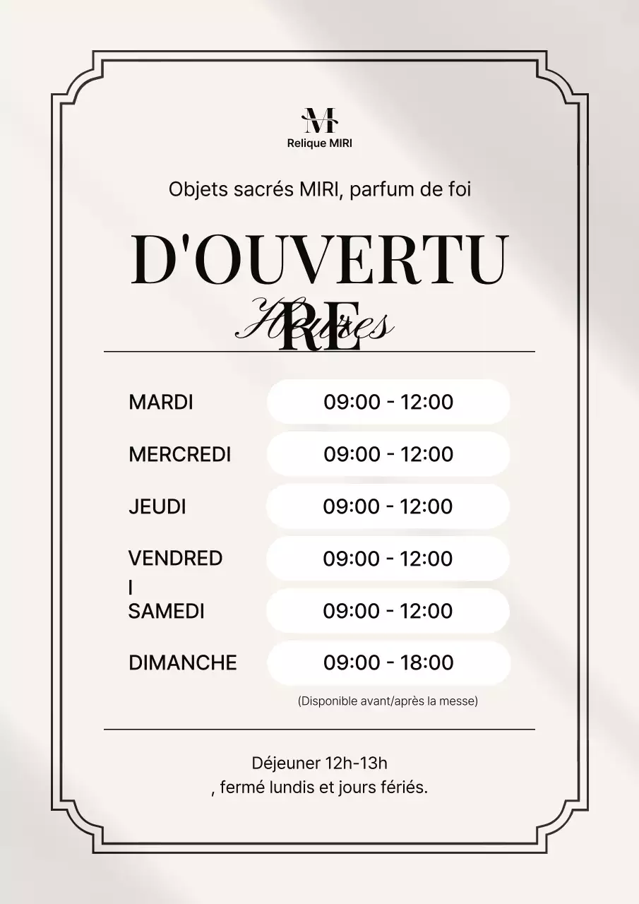 Heures d'ouverture de Beige Classic