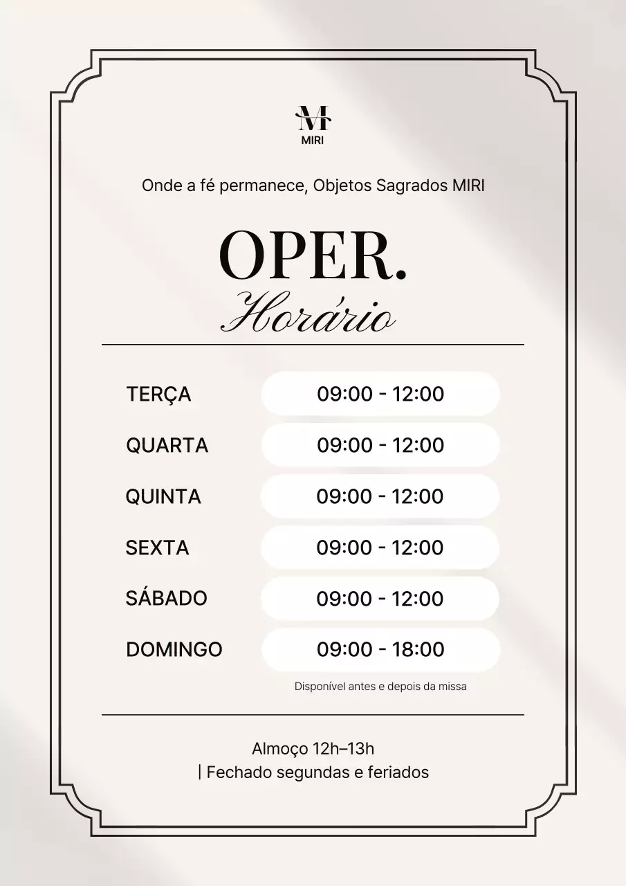 Horário de funcionamento do Beige Classic