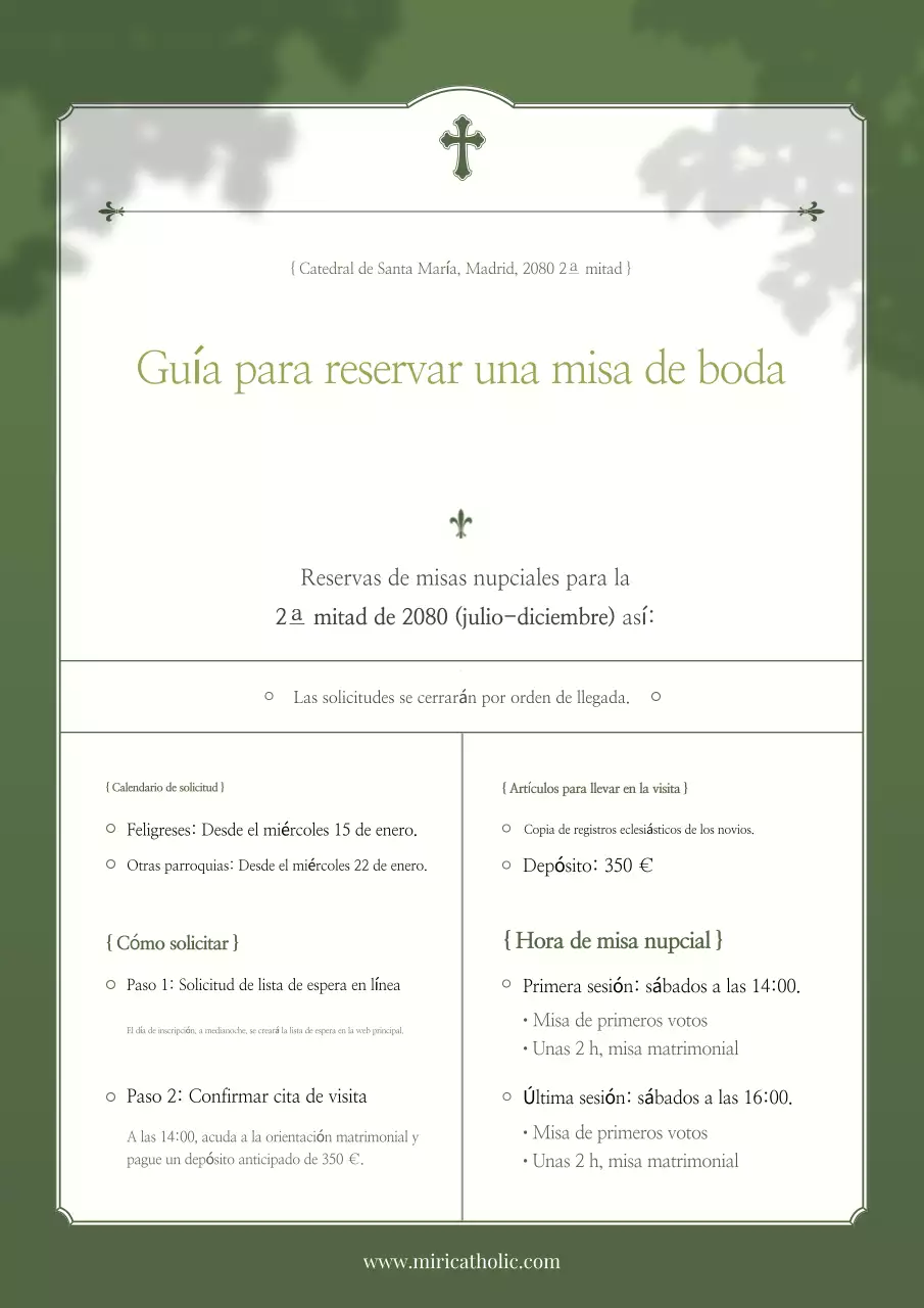 Guía de bodas en color caqui