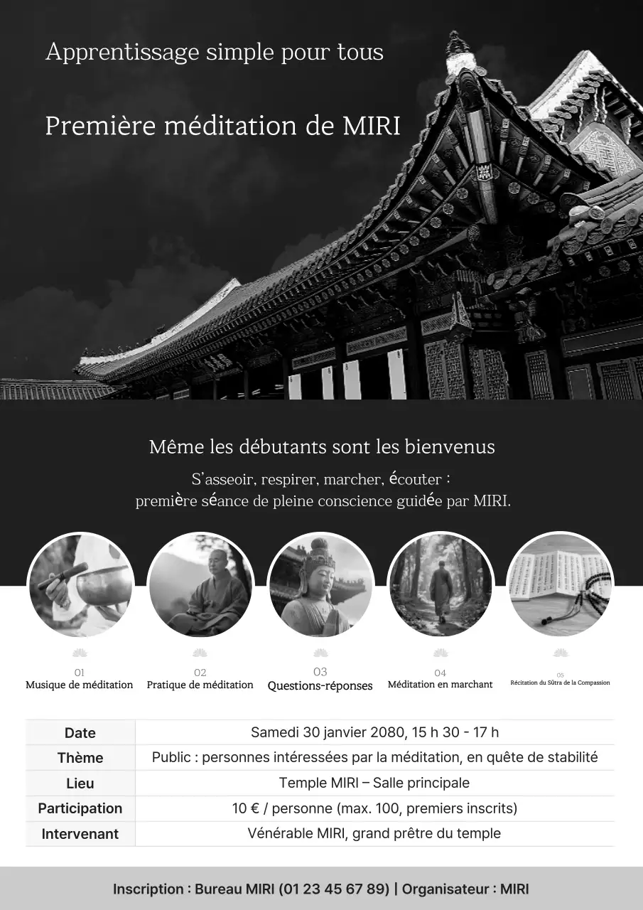 Guide de méditation traditionnelle en noir et blanc