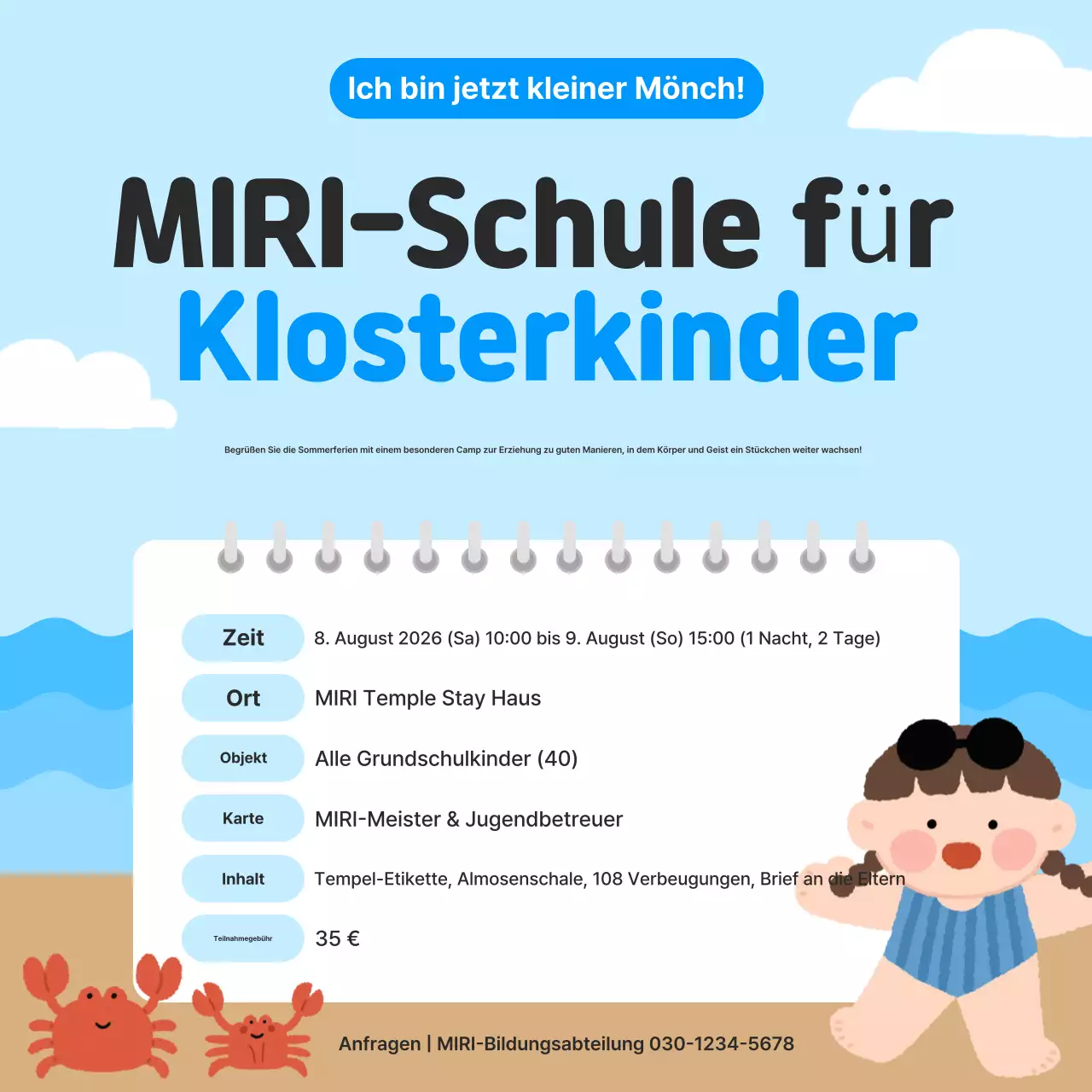 Sky Blue Niedlicher Kinderbildungsleitfaden