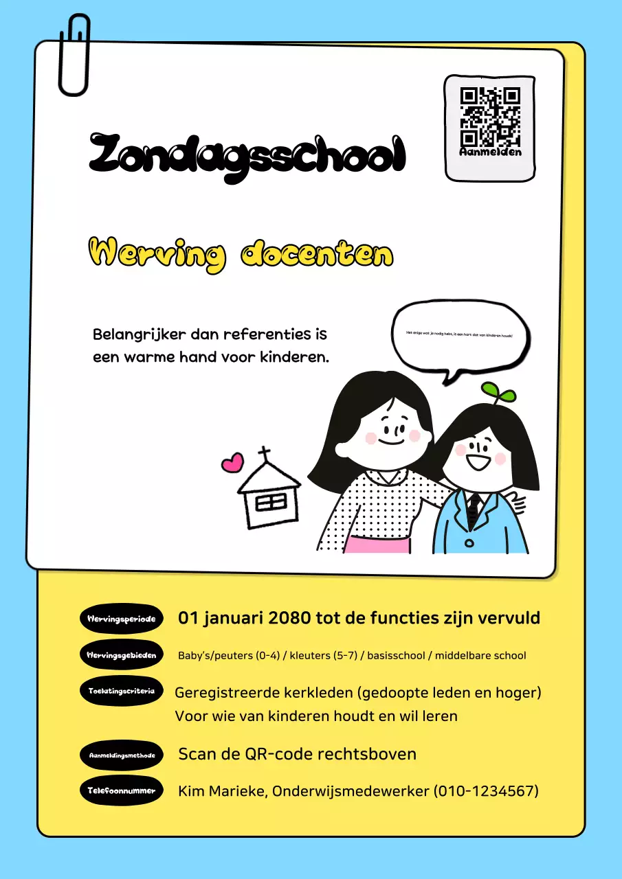 Aankondiging van de werving van een schattige gele stagiaire