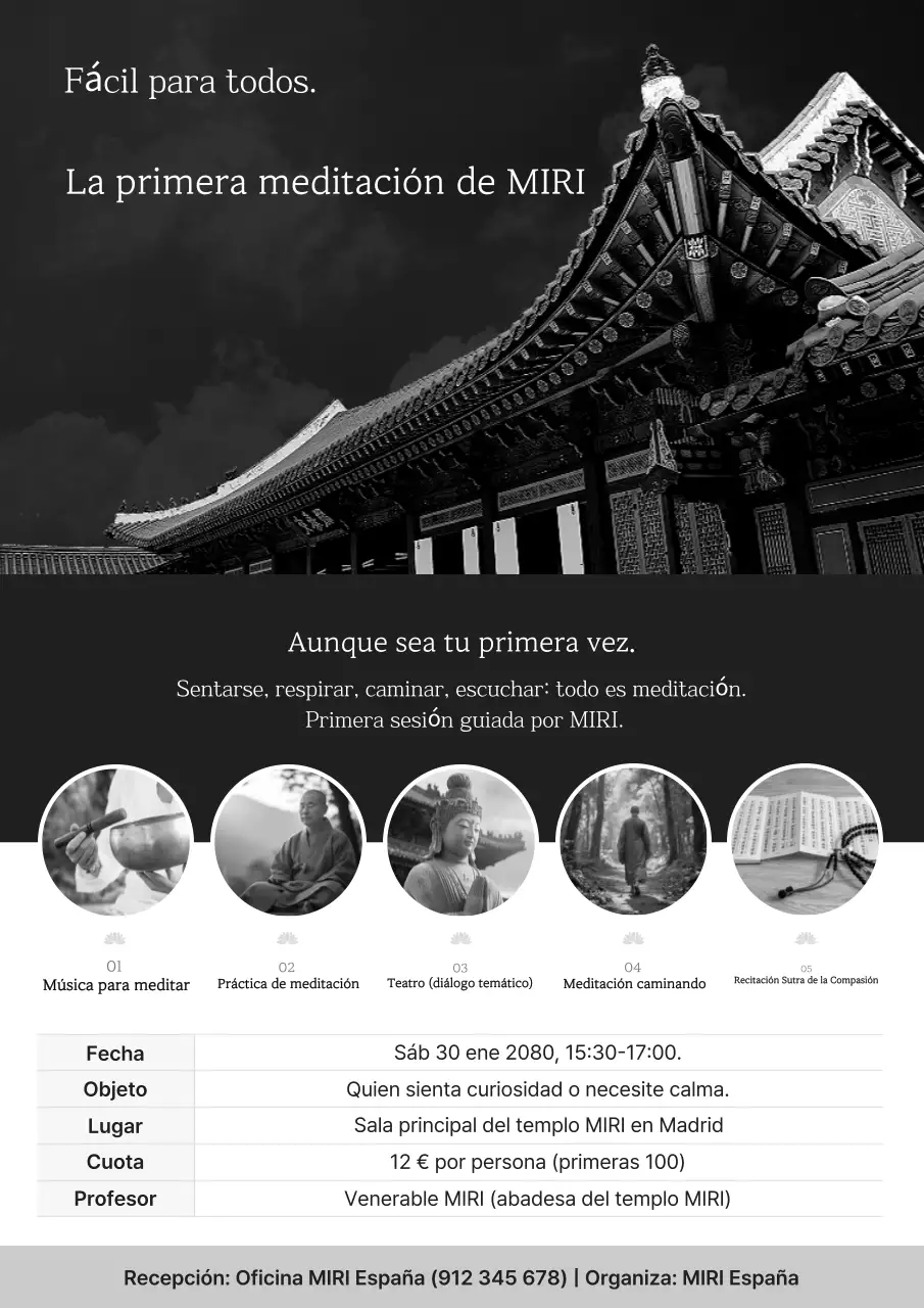 Guía de meditación tradicional en blanco y negro