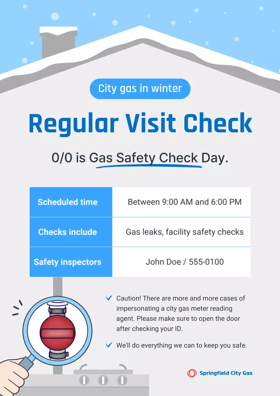 Thông báo an toàn khí đốt hiện đại màu xanh