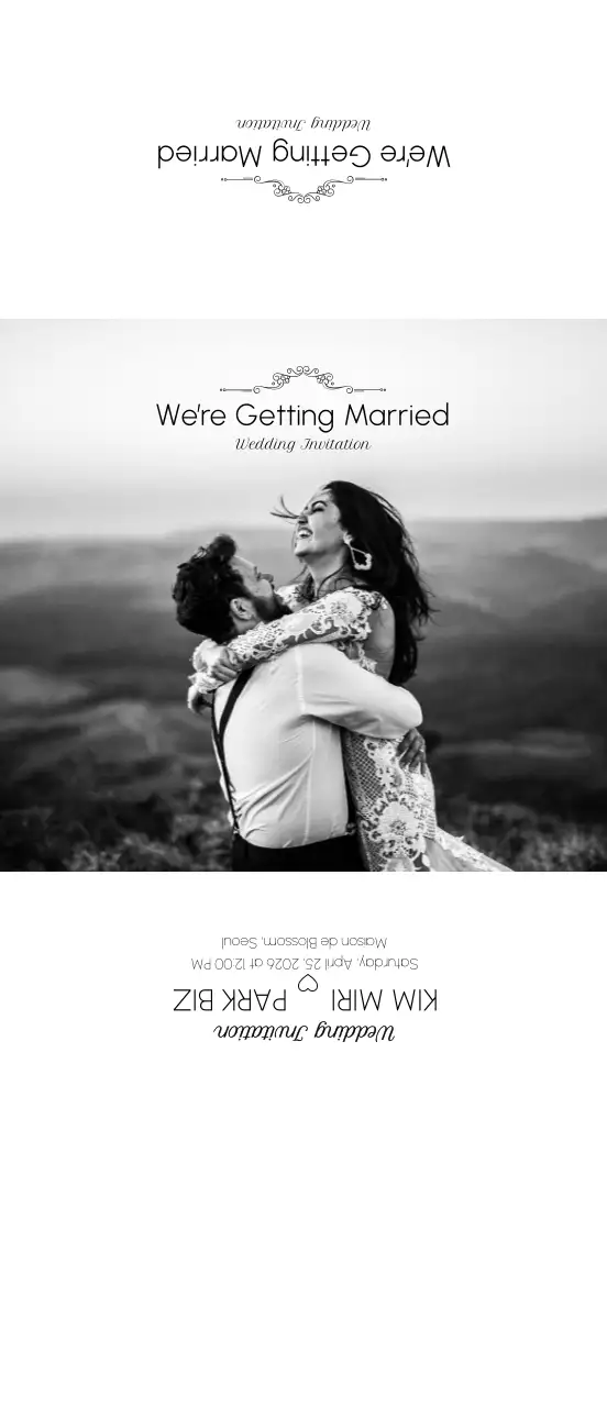 흑백사진 고급 3단 중형 청첩장