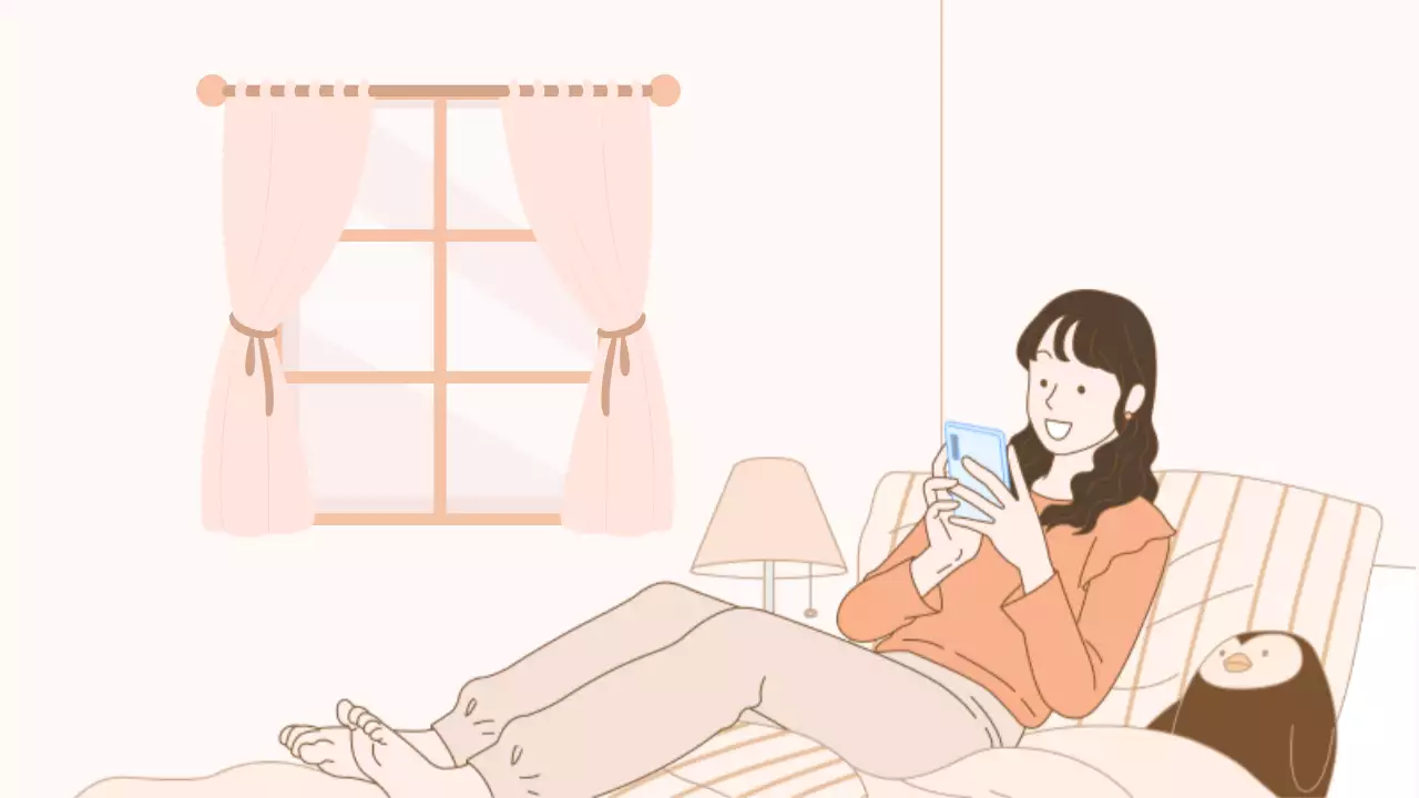 베이지 심플 생활 포트폴리오 침대에 누워 쉬고 있는 소녀