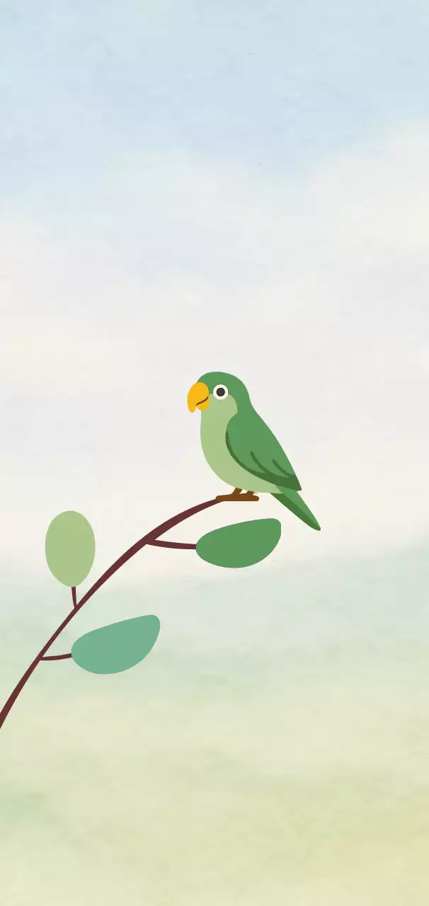 귀여운 새가 그려진 연두색 엽서