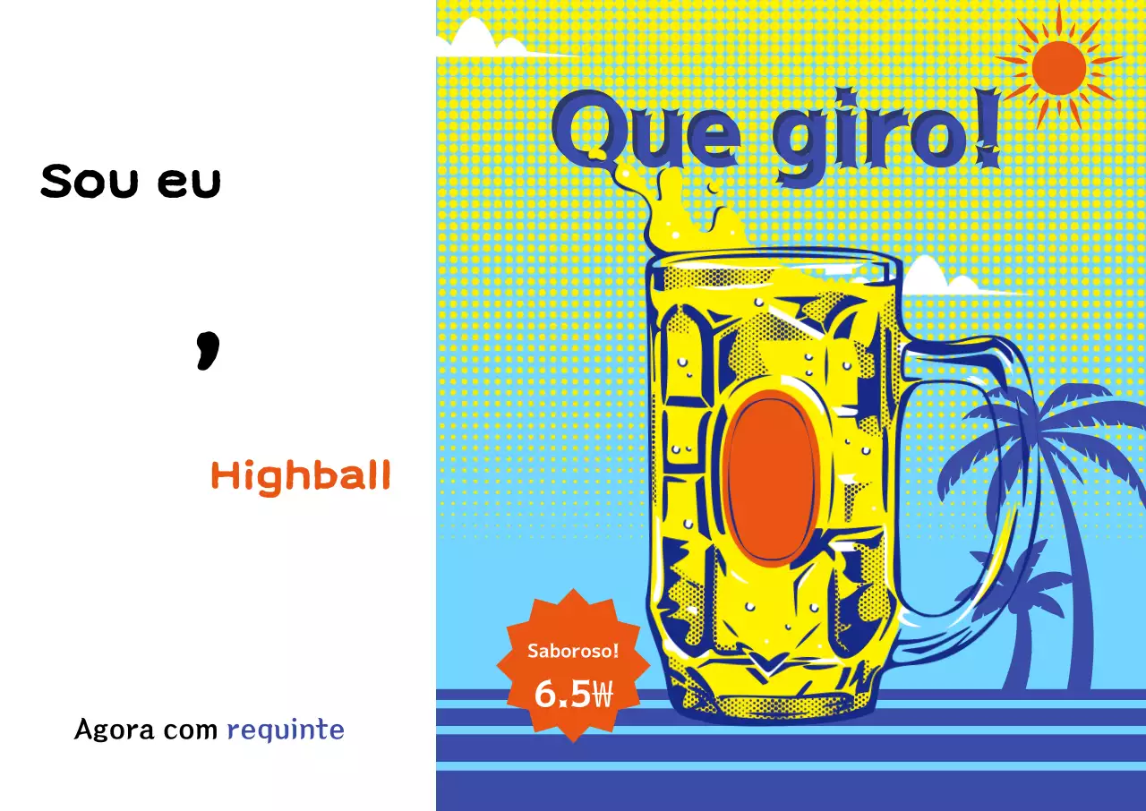 Anúncio de bebida em estilo pop art amarelo