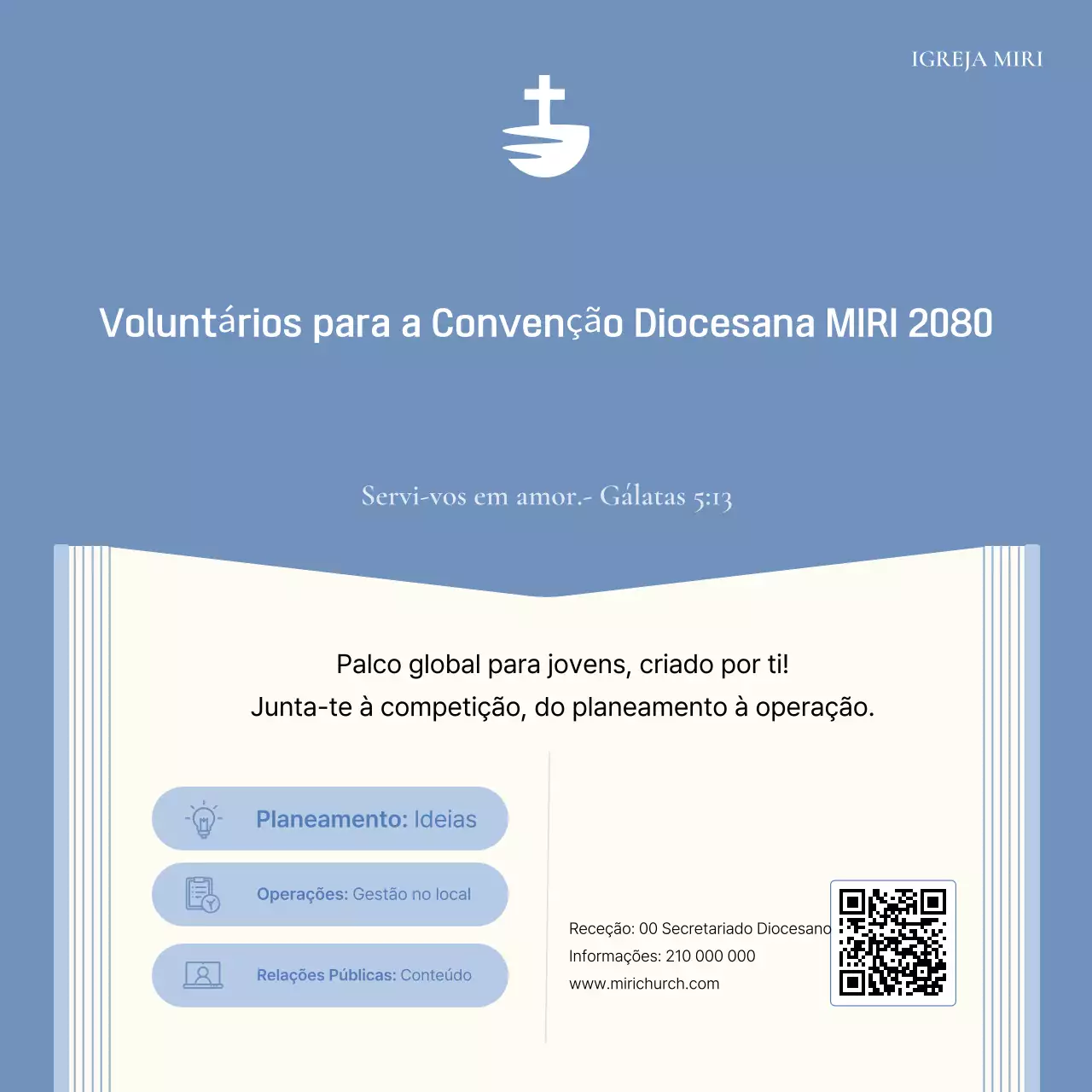 Recrutamento de voluntários para o evento Sky Blue Modern Catholic