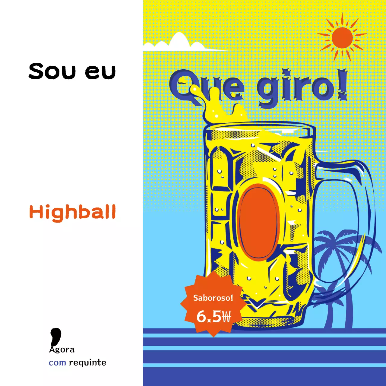 Anúncio de bebida em estilo pop art amarelo