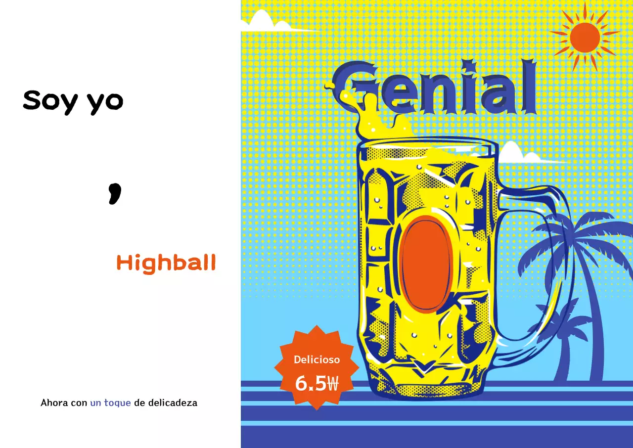 Anuncio de bebida pop art amarillo