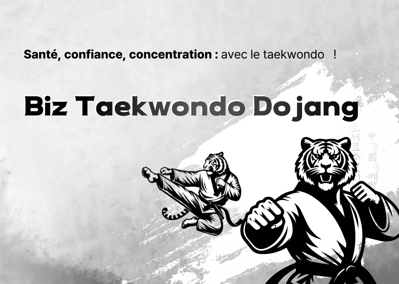 Promotion du taekwondo traditionnel en noir et blanc