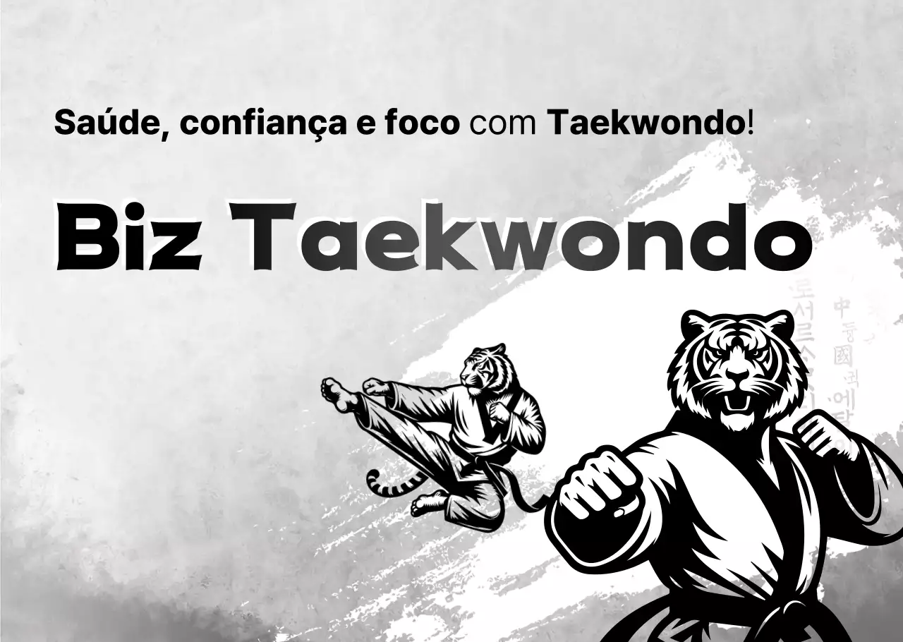 Promoção do Taekwondo tradicional em preto e branco