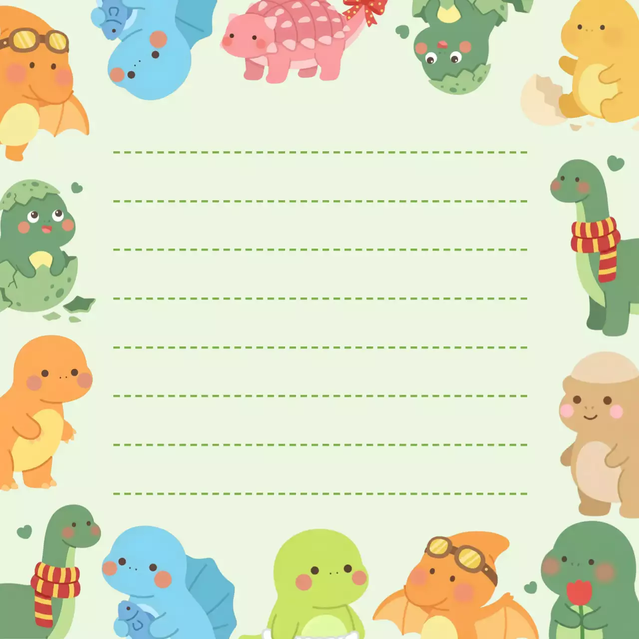 연두 아기자기한 공룡 편지지