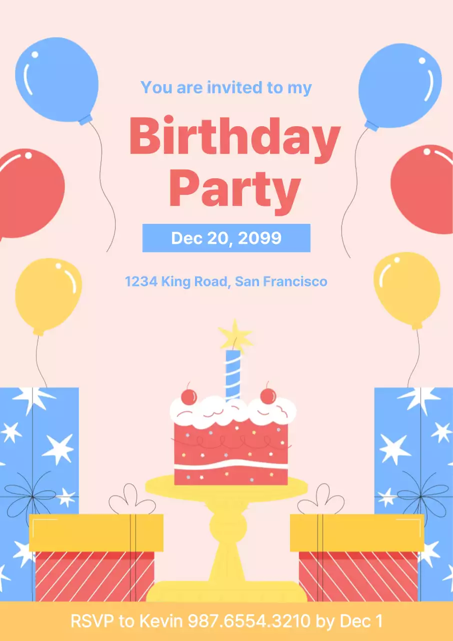 핑크 아기자기한 생일 초대장