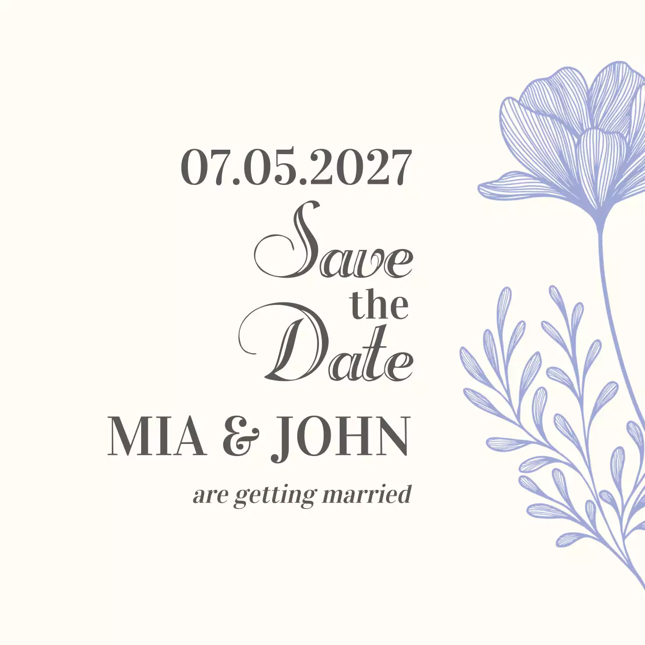 Save the date purple line art flower