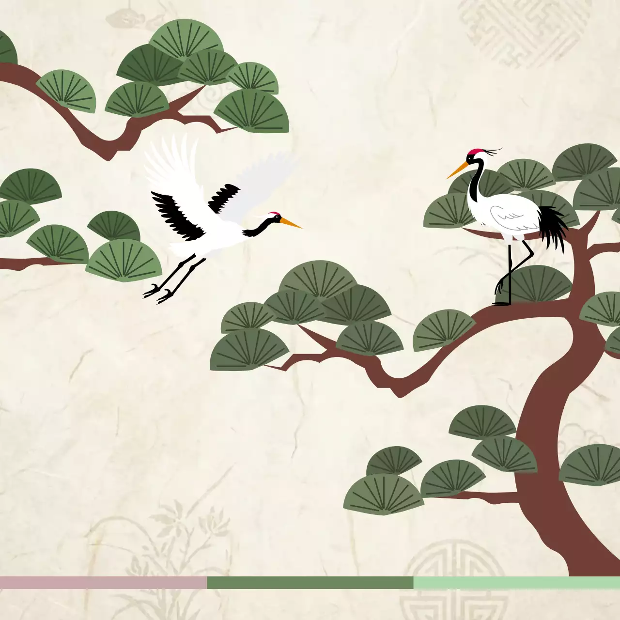 초록색의 전통적인 소나무 쪽지 문구