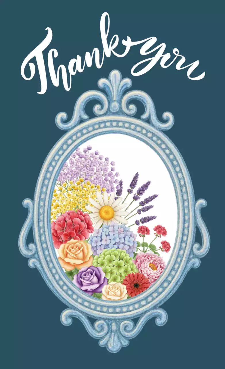 파랑 클래식 플라워 감사 엽서