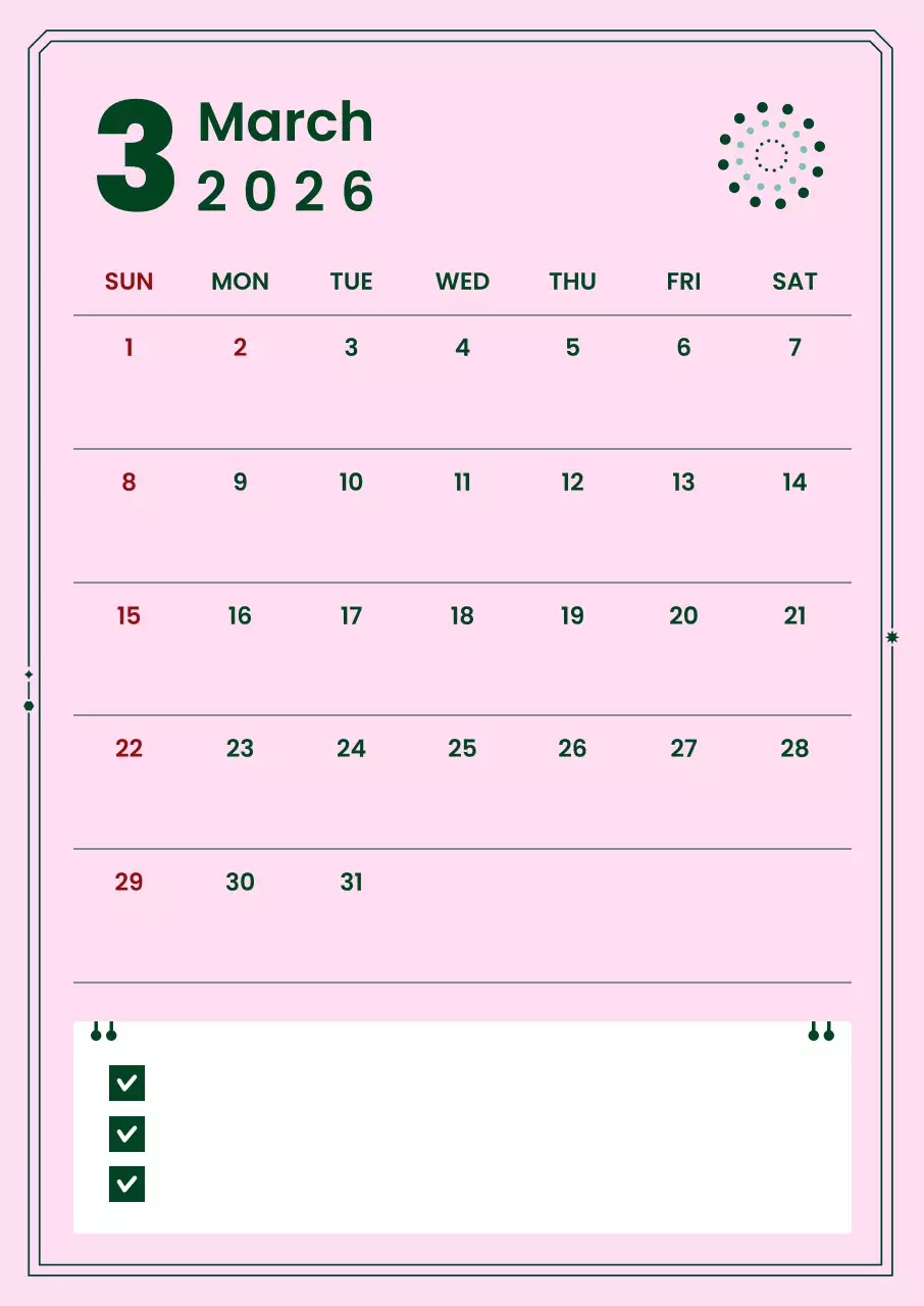 핑크 심플 3월 계획