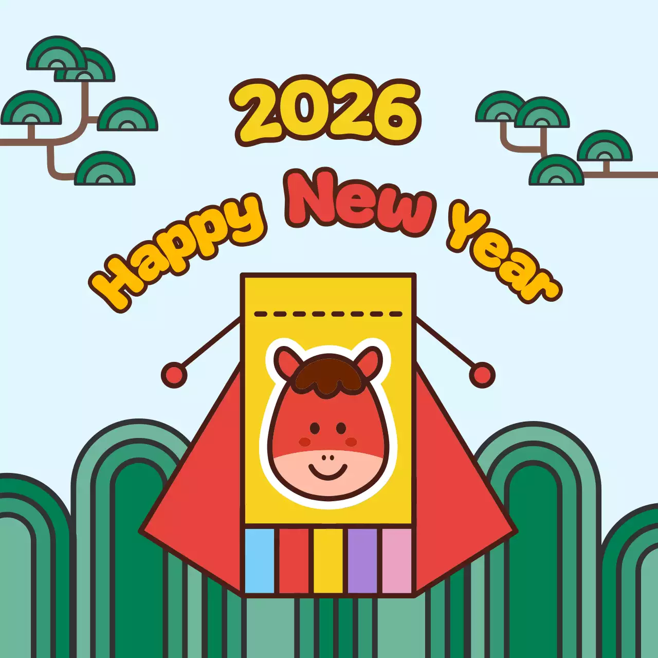 Sky blue cute new year celebration