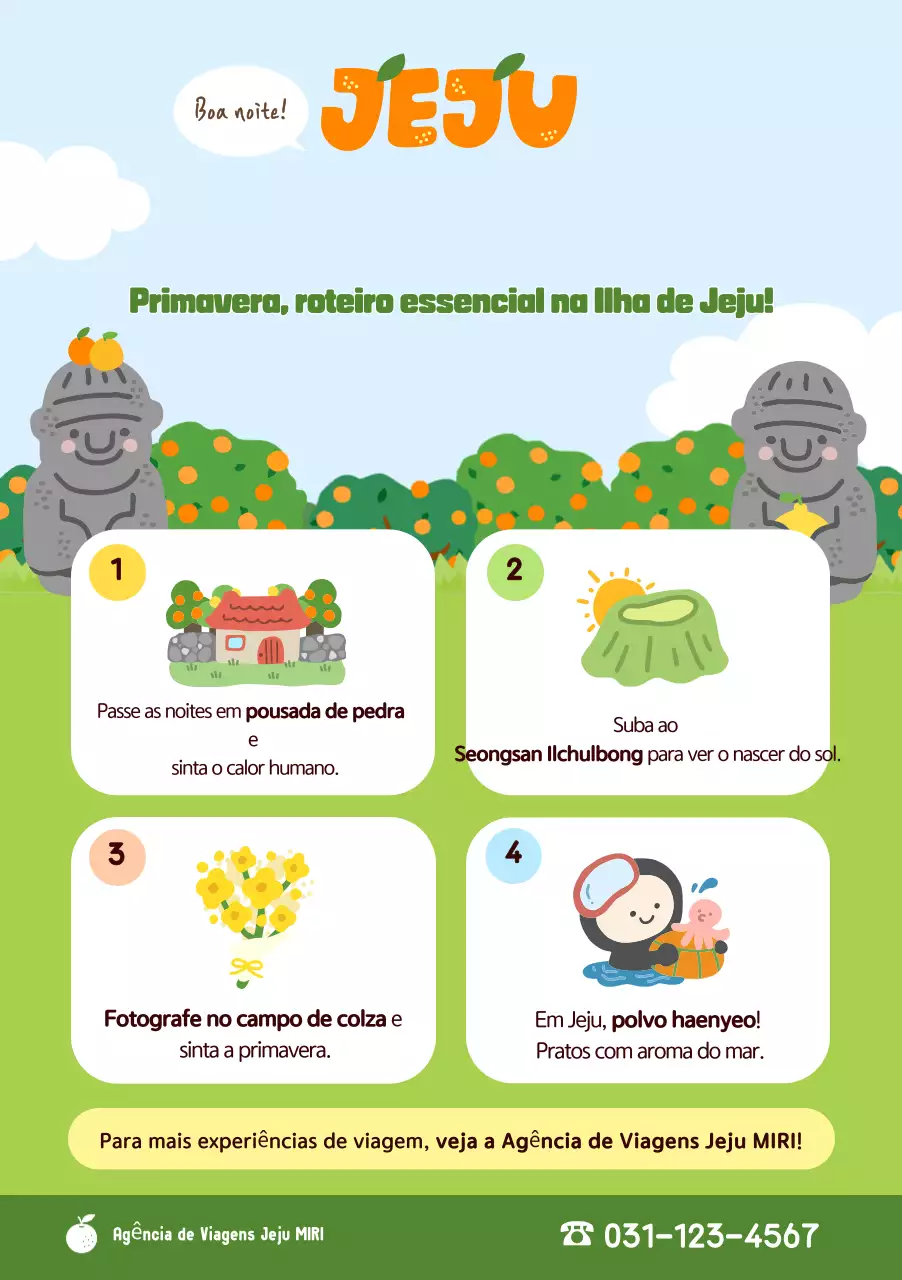 Promoção de viagens para a Ilha de Jeju: verde, charmosa e aconchegante.