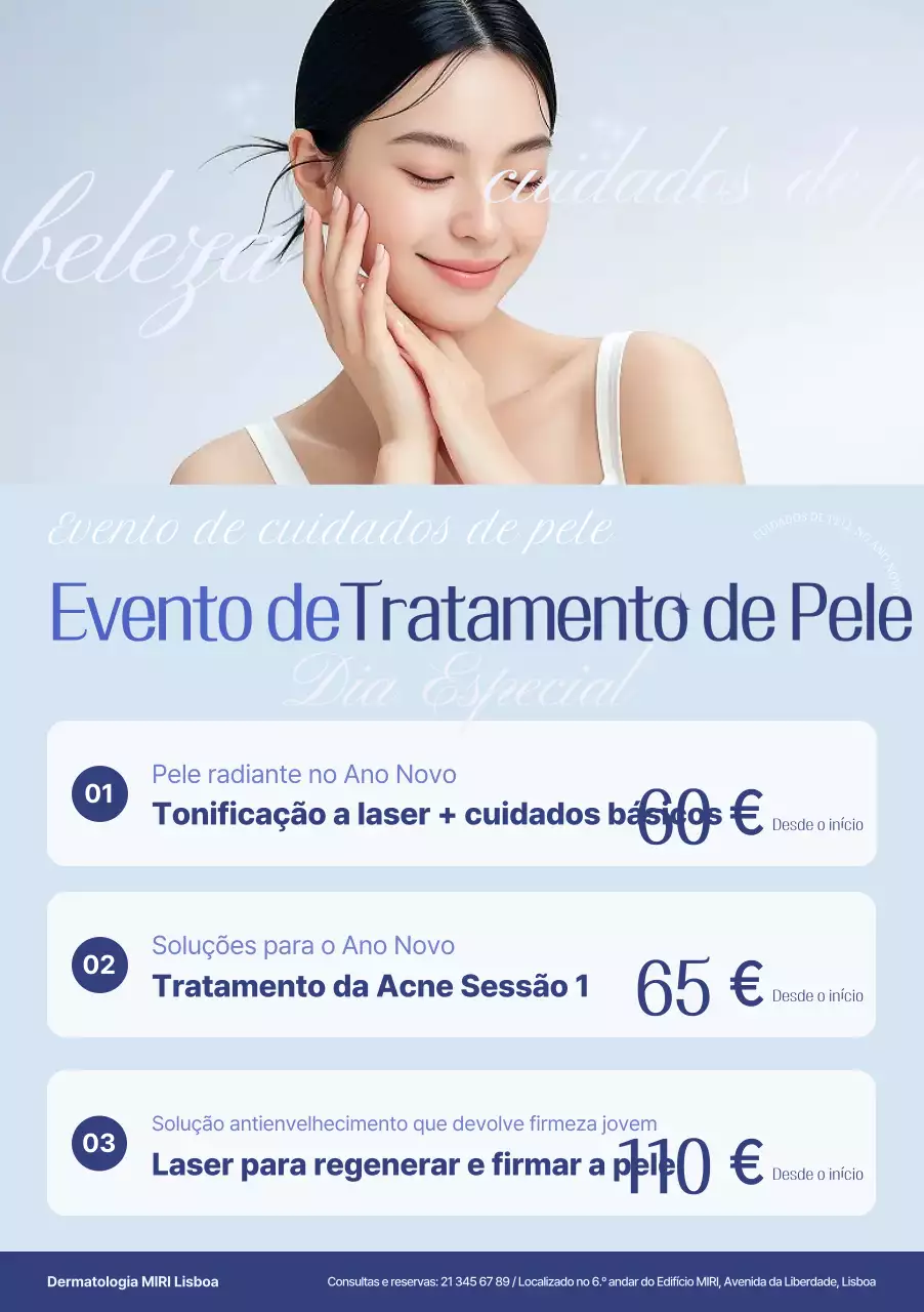 Informações sobre o evento de cuidados sofisticados com a pele Sky Blue