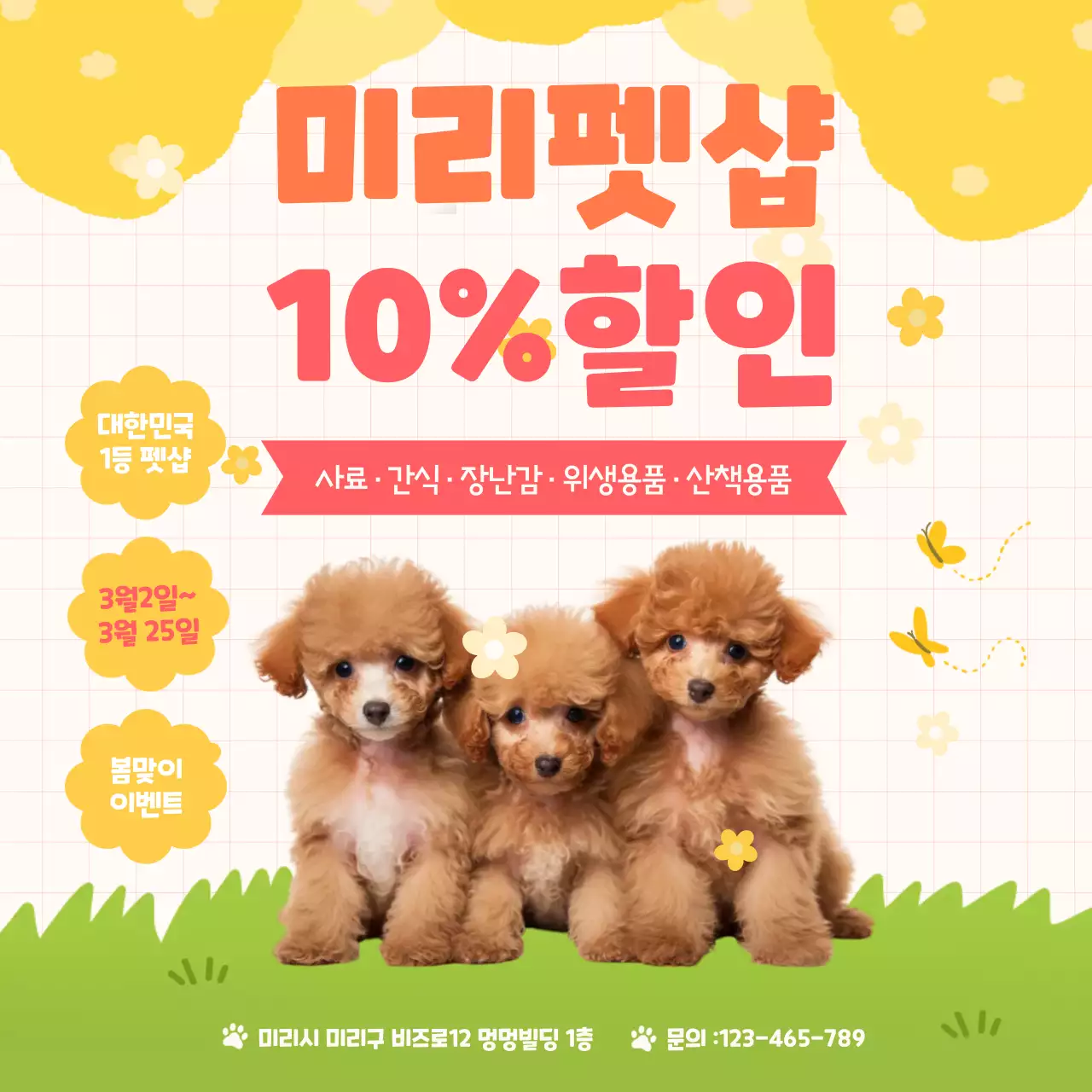 노랑 아기자기한 반려동물 할인 행사