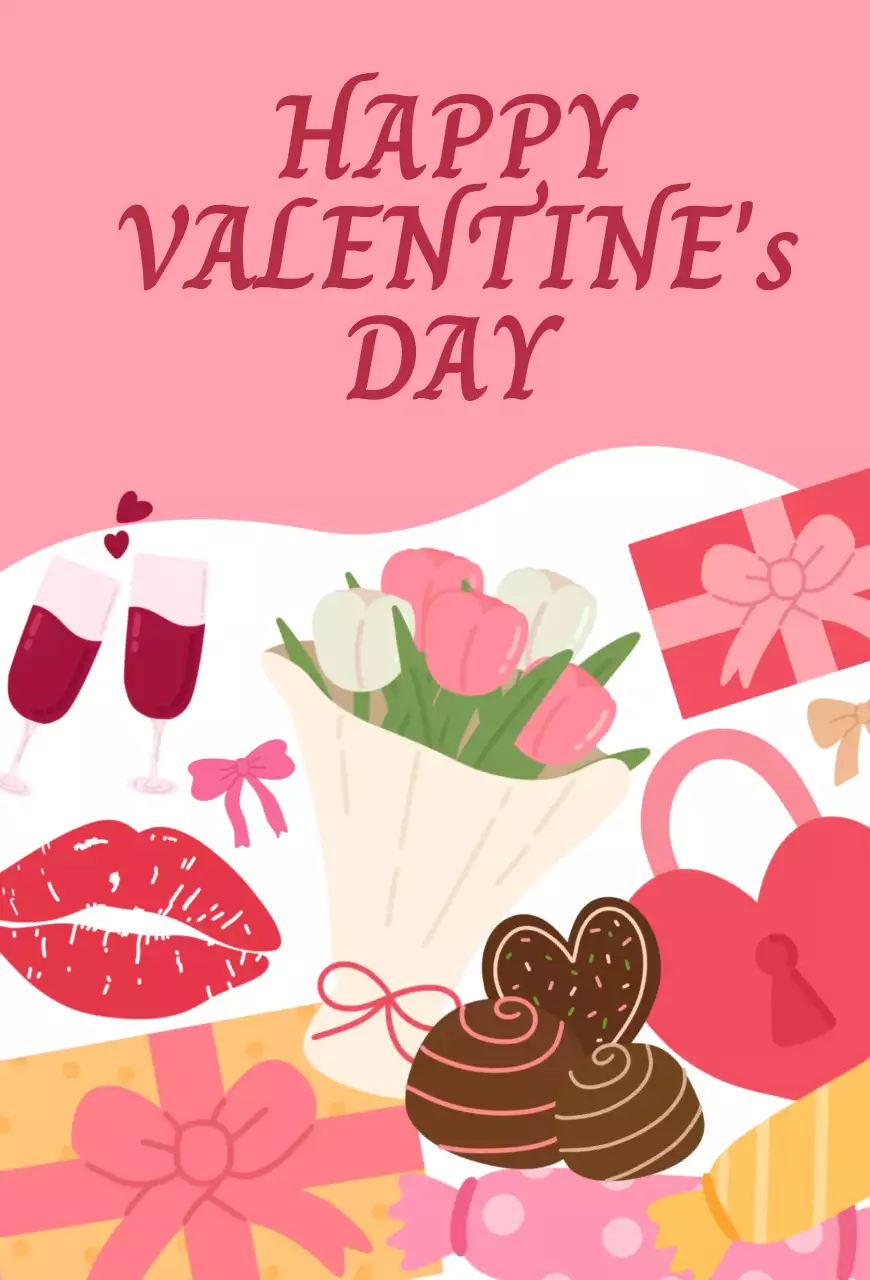 핑크 아기자기한 발렌타인데이 카드
