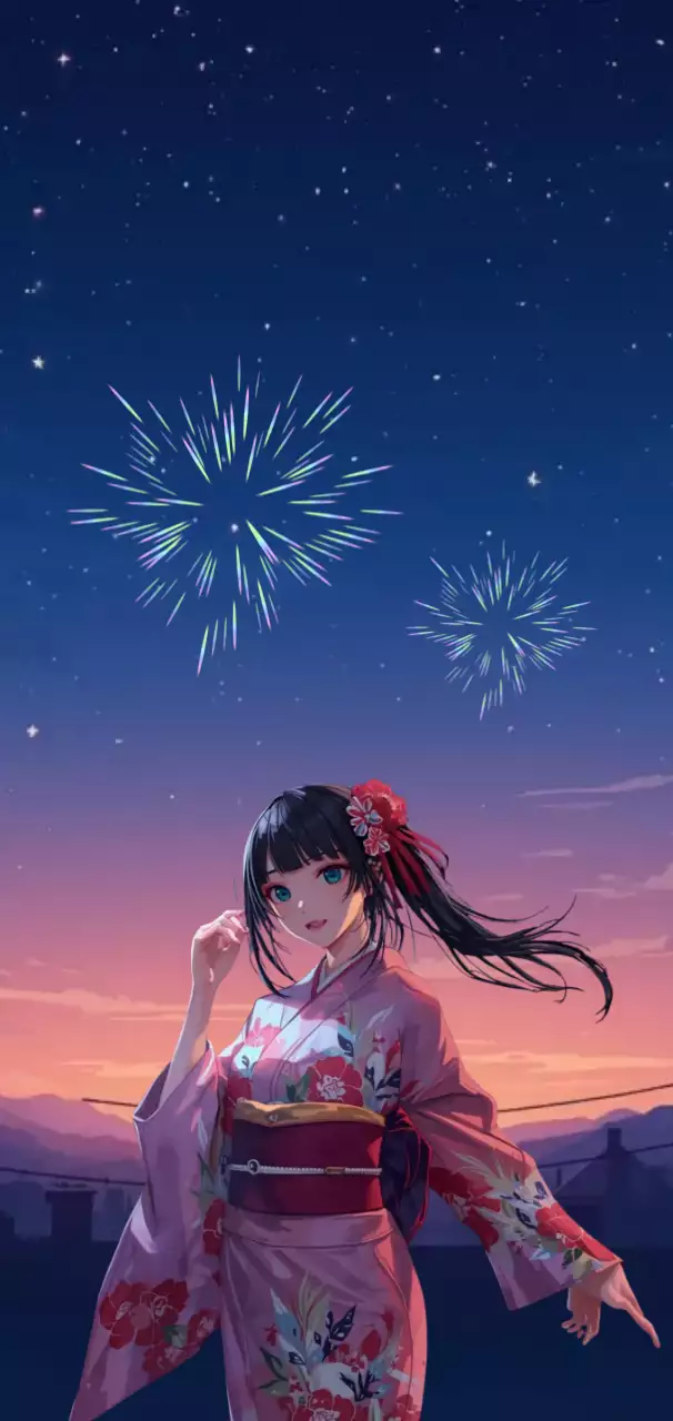 紫 かわいい 花火 ポスター