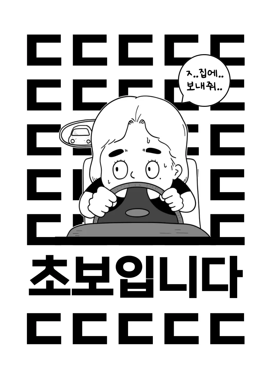 흑백 단순 초보운전 안내