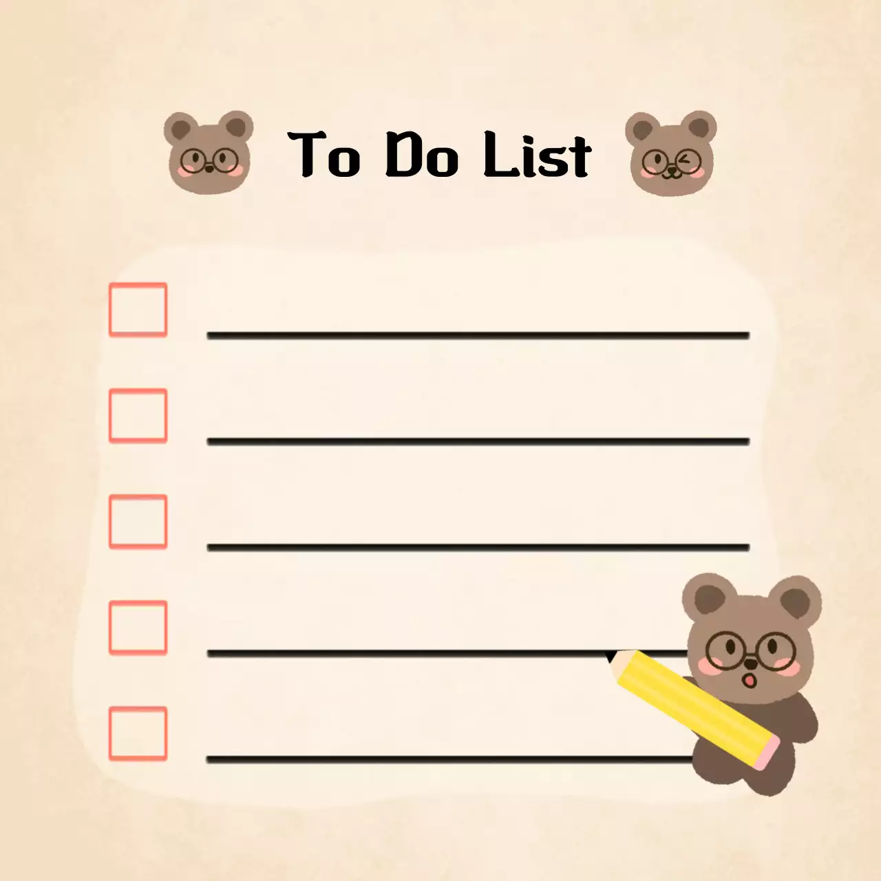 베이지 아기자기한 메모지 곰돌이 투두리스트