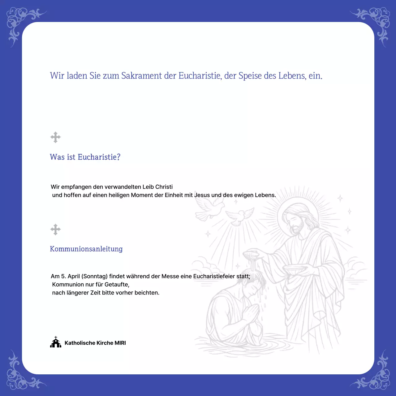 Blauer Klassischer Eucharistie-Leitfaden