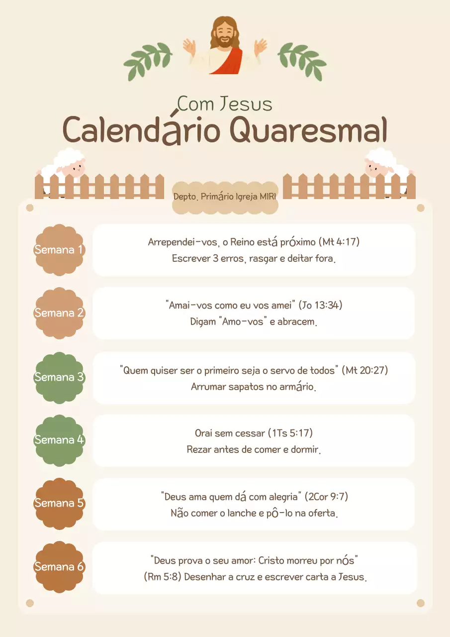 Guia de Calendário Cristão Simples Bege