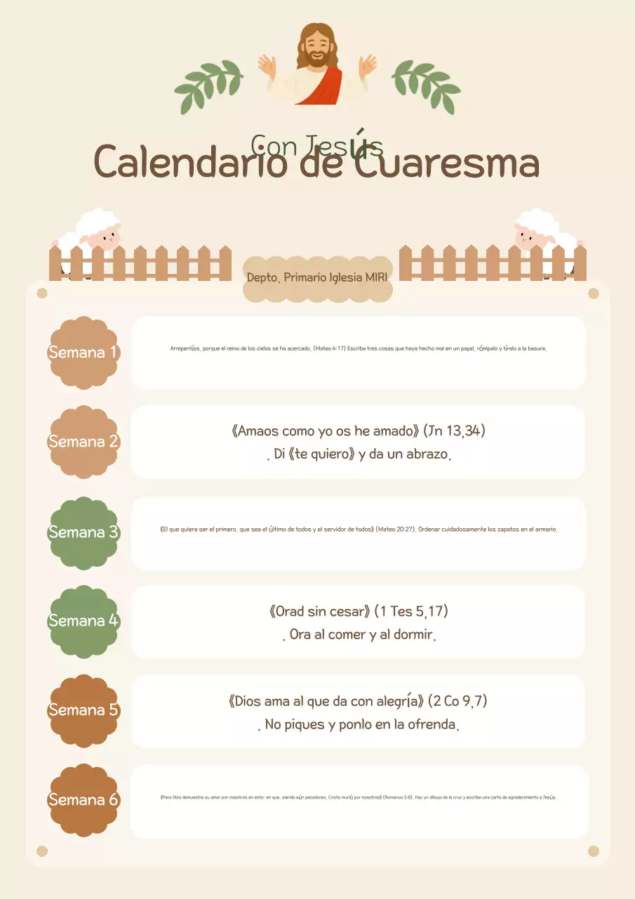 Guía del calendario cristiano sencillo en beige