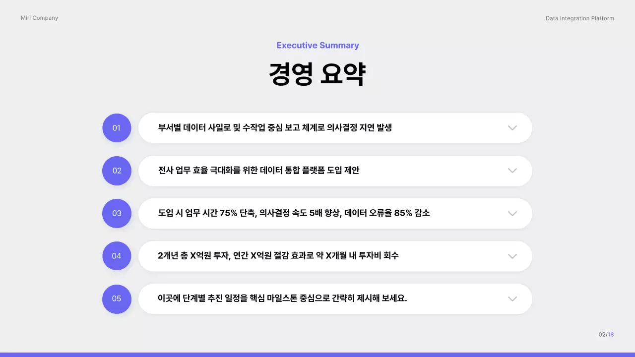 보라색 깔끔 데이터 통합 플랫폼 제안서