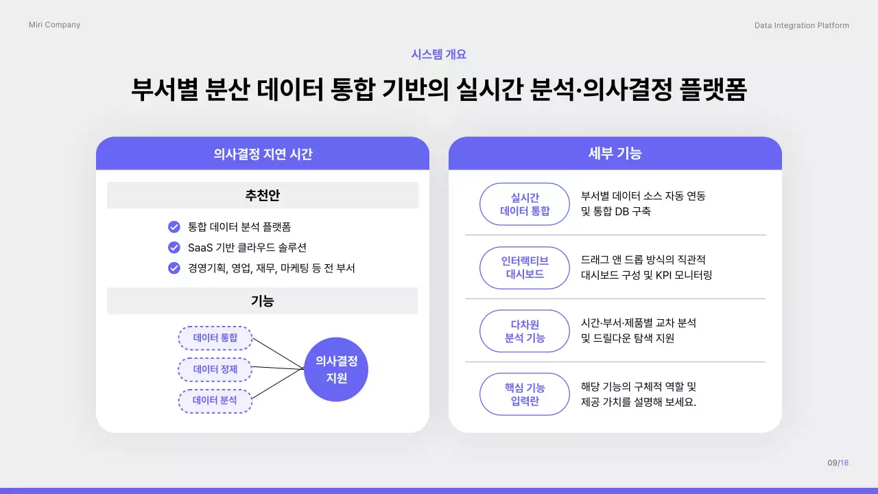 보라색 깔끔 데이터 통합 플랫폼 제안서