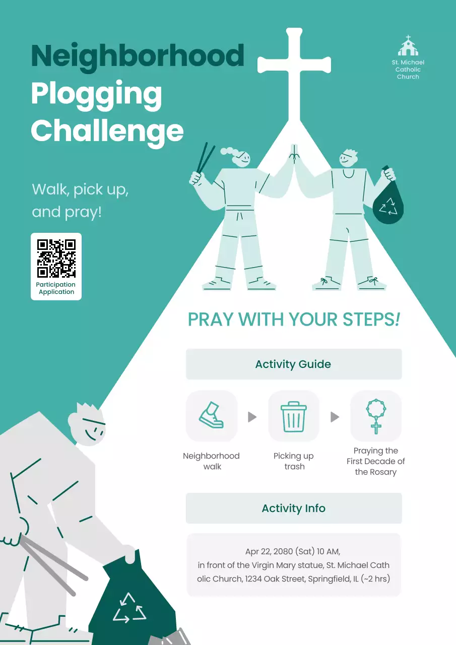 guia de eventos comunitários simples em verde-azulado