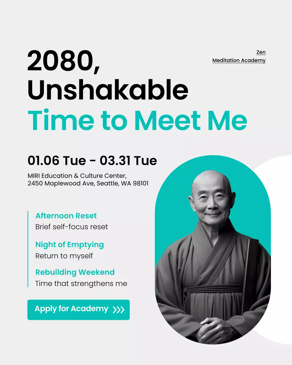 teal minimalist meditation event