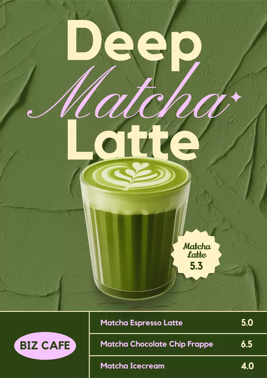 초록 심플 말차라떼 메뉴판 홍보