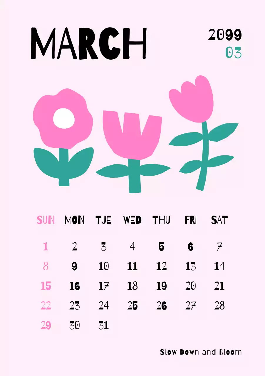 핑크 아기자기한 3월 달력 안내