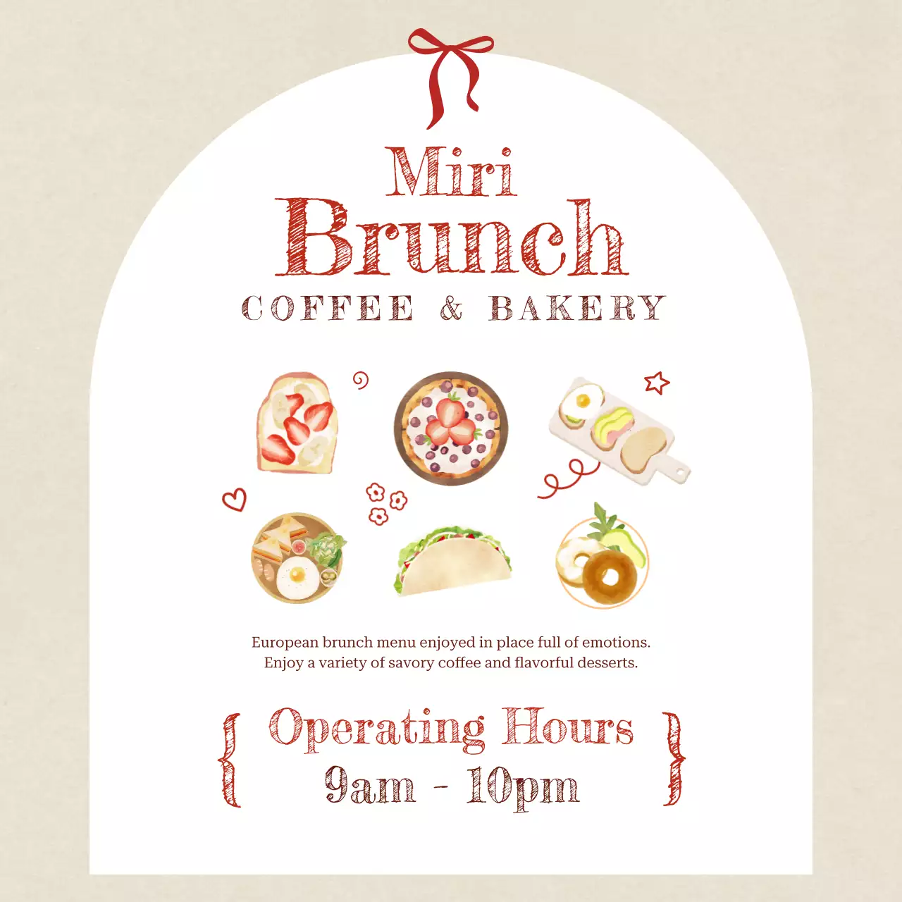 빨강 아기자기한 브런치 메뉴판