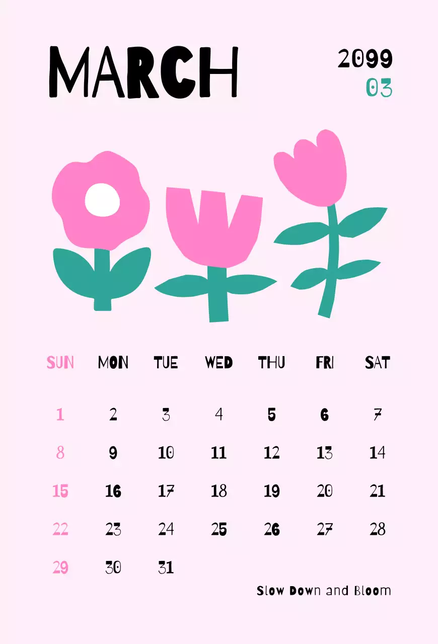 핑크 아기자기한 3월 달력 안내