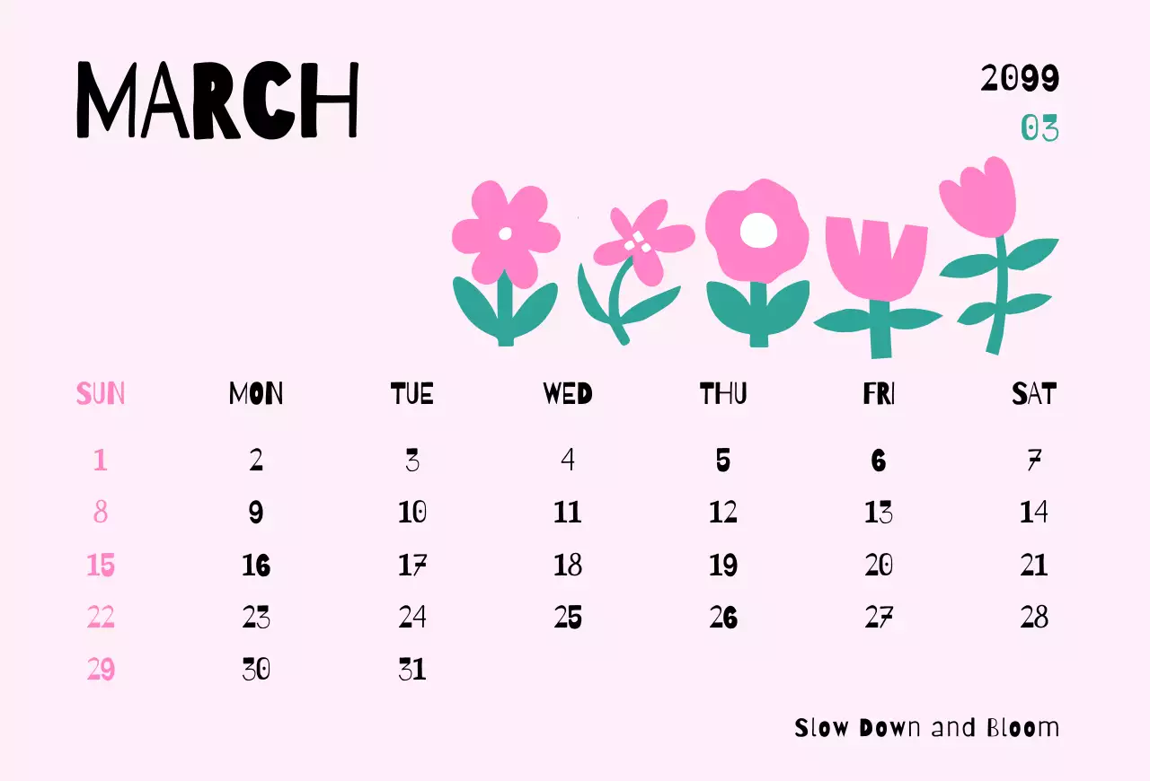 핑크 아기자기한 3월 달력 안내
