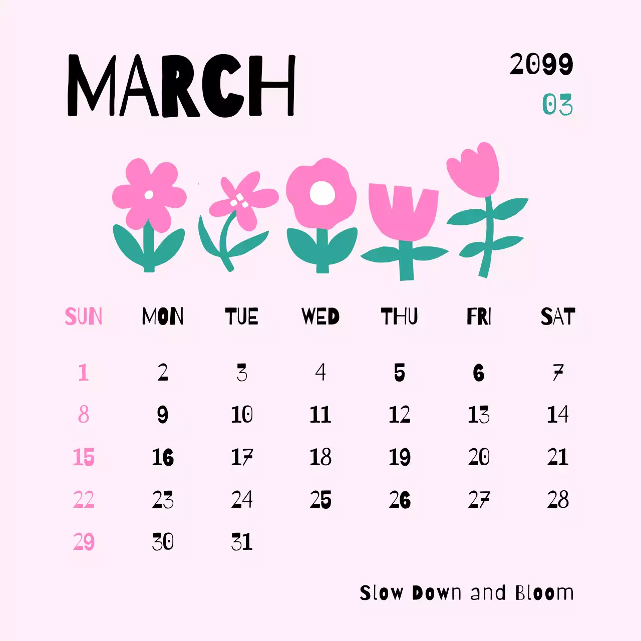 핑크 아기자기한 3월 달력 안내